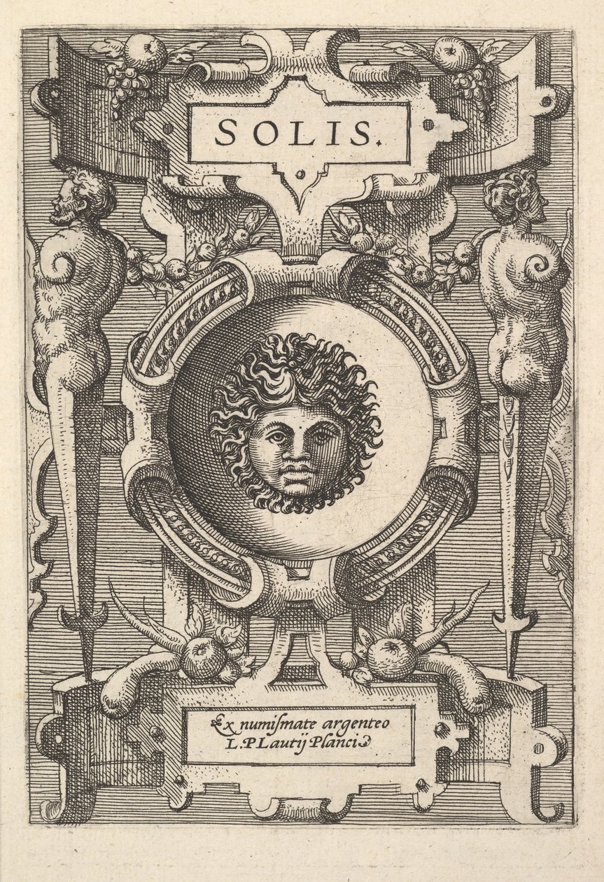 Buste de Sol entouré de rinceaux, de la série 