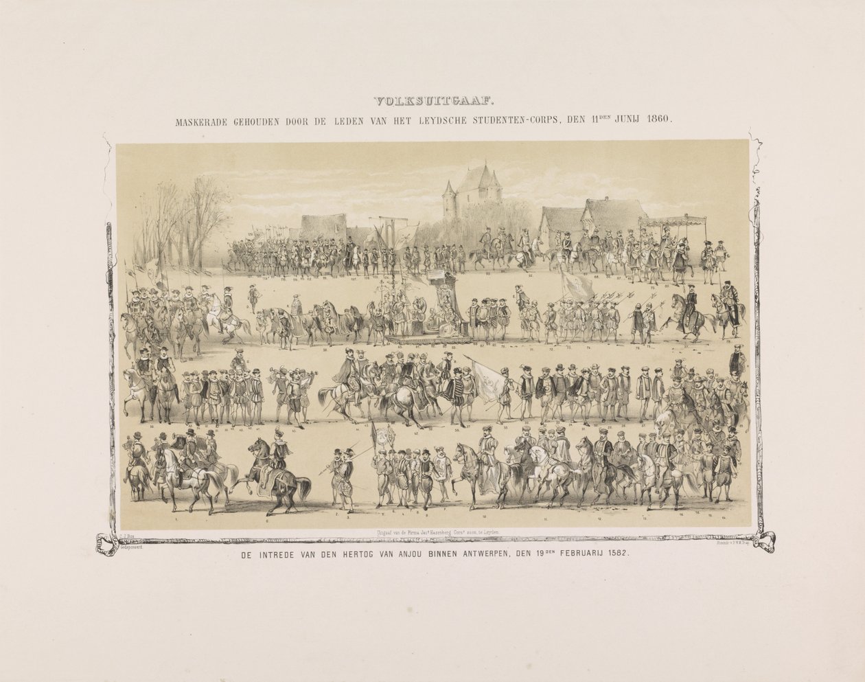 Volksuitgaaf. Mascarade tenue par les membres du Leydsche Studenten-Corps, le 11 juin 1860. L