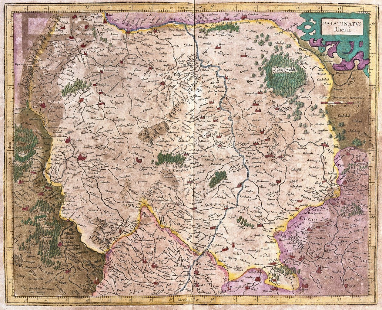 Région bavaroise et le fleuve Danube, Allemagne (gravure) - Gerardus Mercator