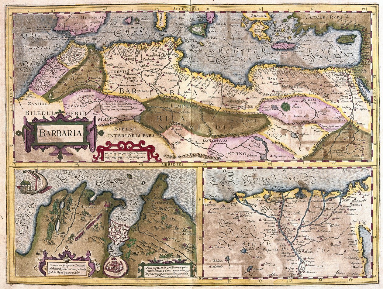 Afrique du Nord avec siège de Tunis et delta du Nil (gravure) - Gerardus Mercator