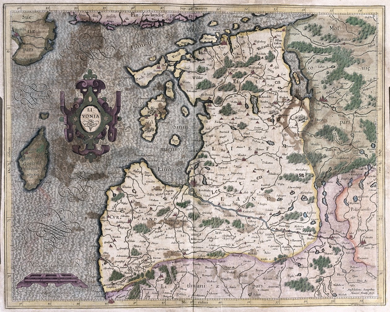 Région baltique nord, Riga, Lettonie (gravure) - Gerardus Mercator