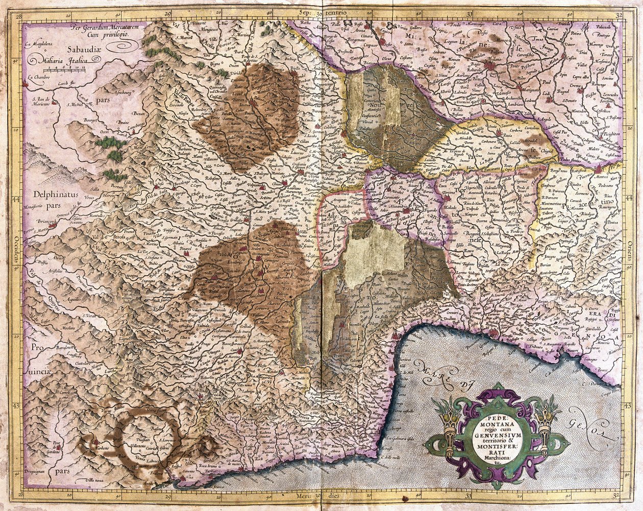 Piémont, Gênes et Montserrat (gravure) - Gerardus Mercator