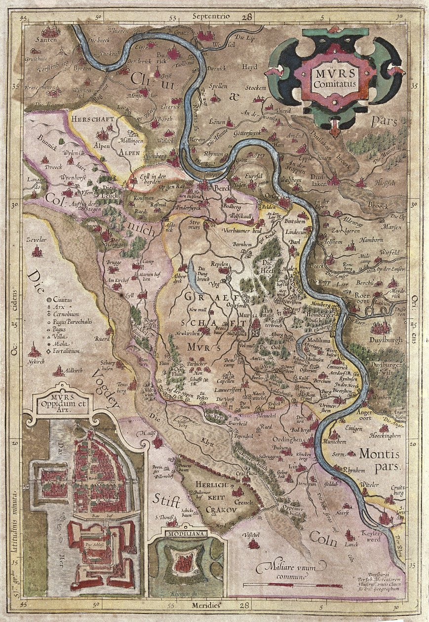 Le cours du Rhin en Westphalie, Allemagne (gravure) - Gerardus Mercator