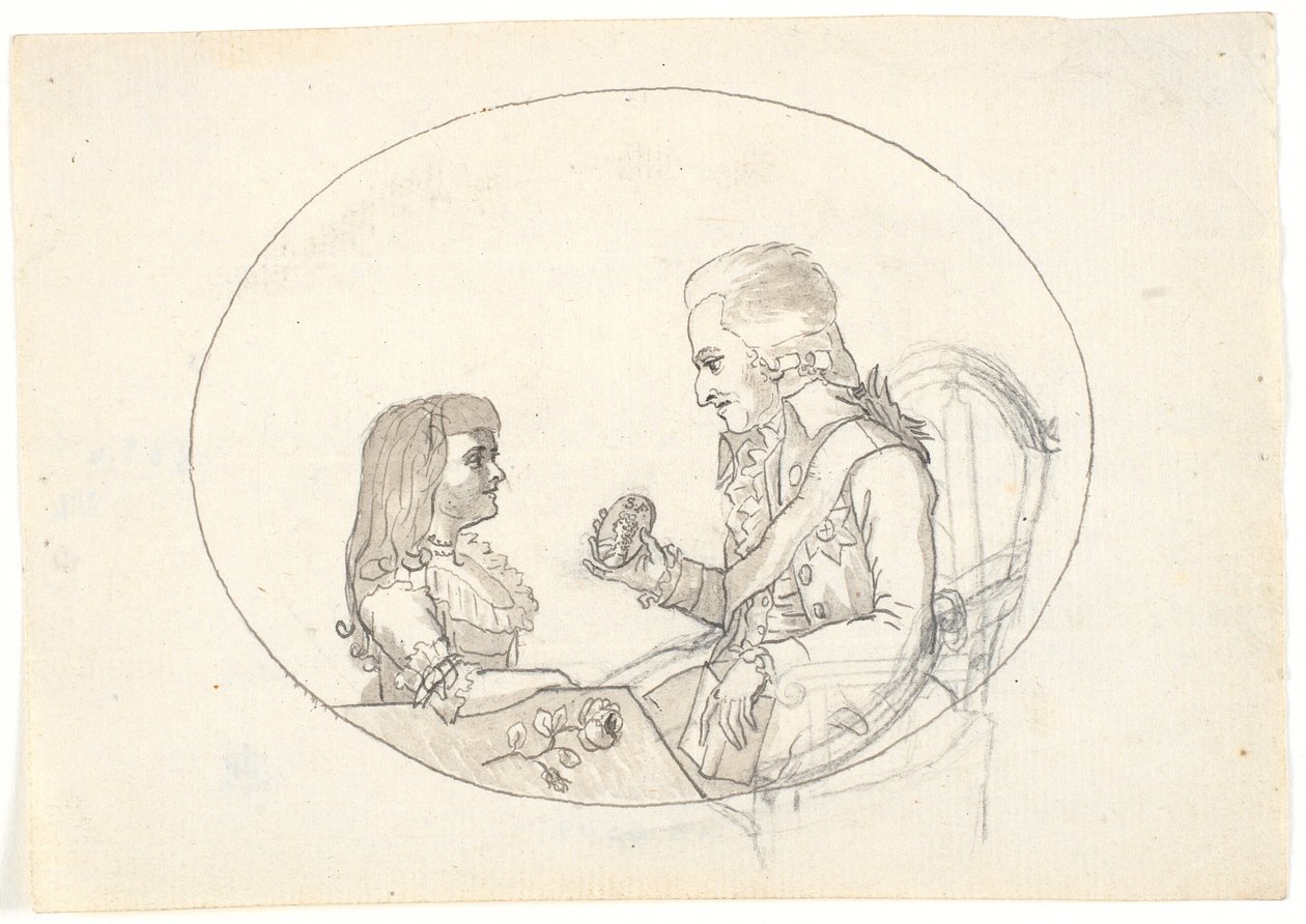 Prince héritier Frederik avec le prince héritier (Chr. VIII) montrant un portrait de la défunte princesse héritière Sofie Frederikke - Gerhard Ludvig Lahde