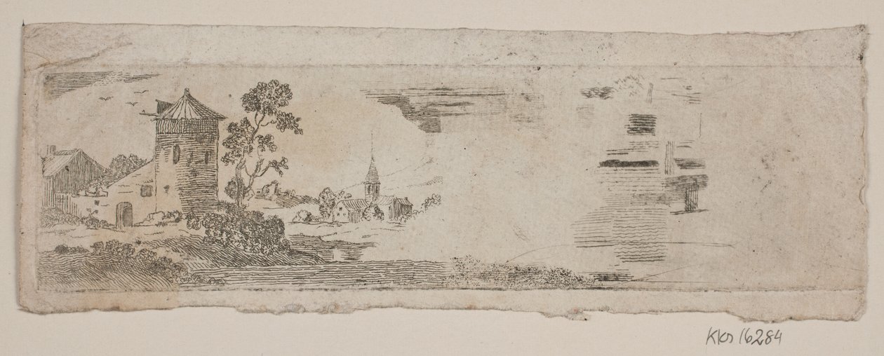Épreuve de paysage avec château et église - Gerhard Ludvig Lahde