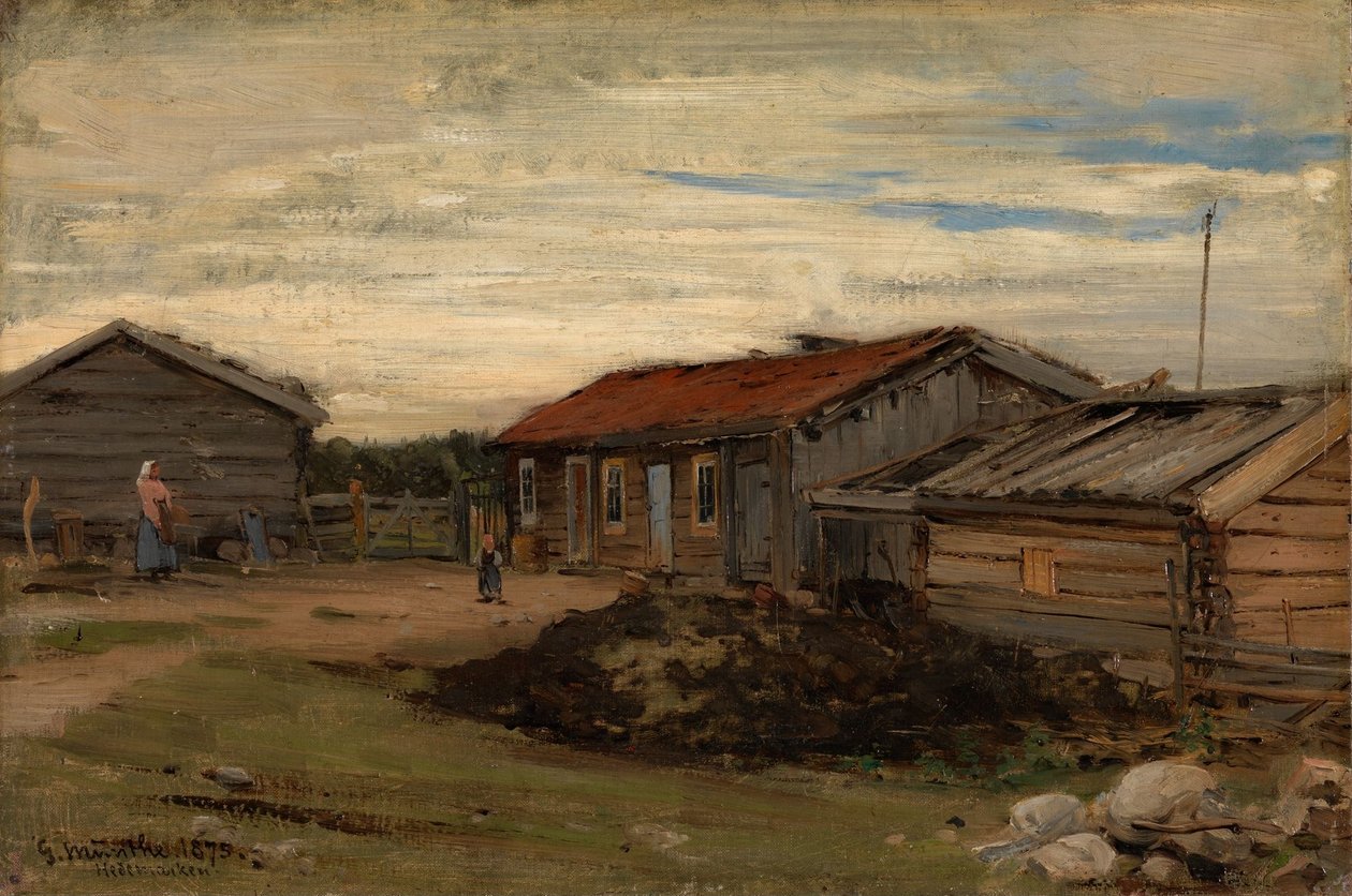 Une cour avec des dépendances grises - Gerhard Munthe