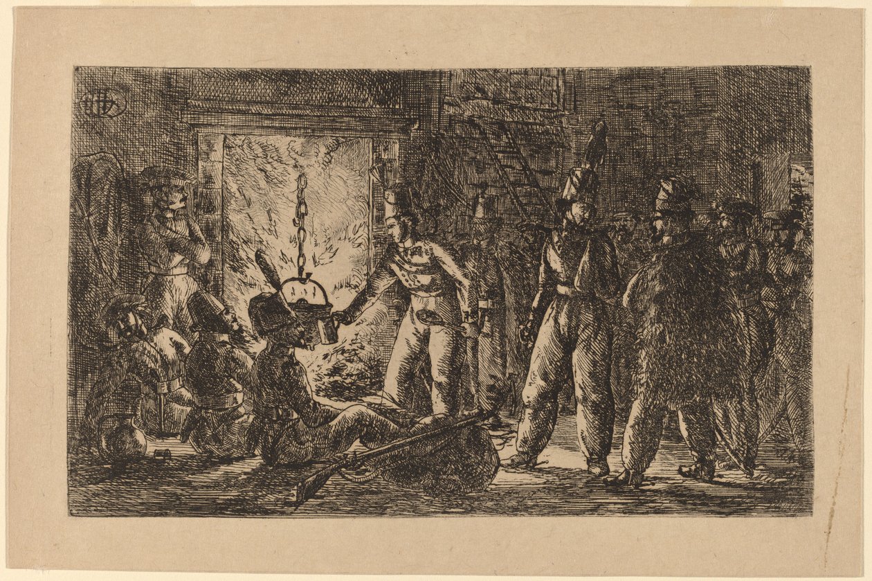 Les cosaques devant la cheminée de la ferme en Hollande [recto] - Gerhardus Emaus de Micault