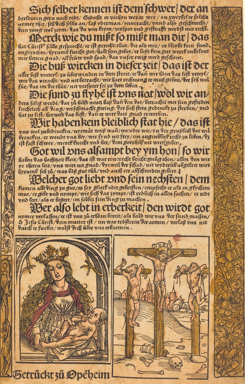 Broadsheet avec deux scènes de la vie du Christ et des bordures grotesques - German 15th Century