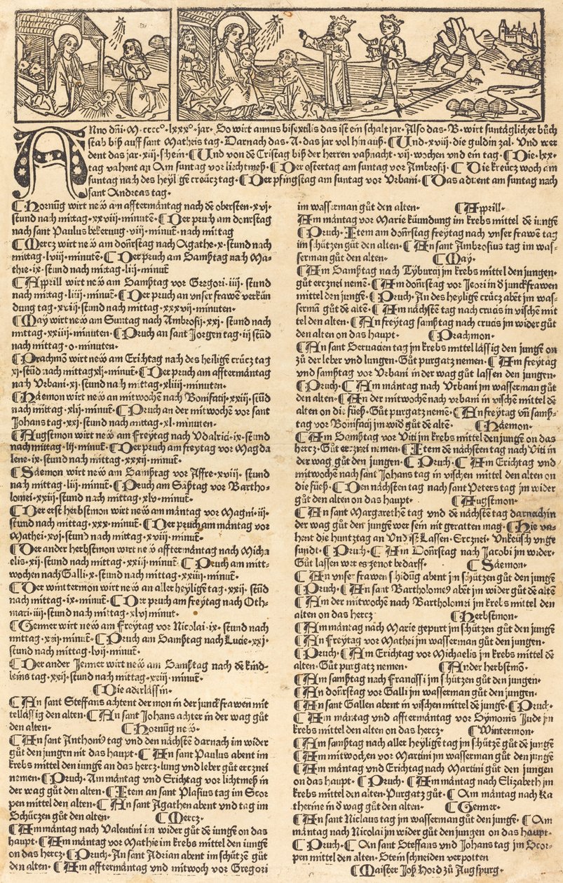 Calendrier avec la Nativité et l