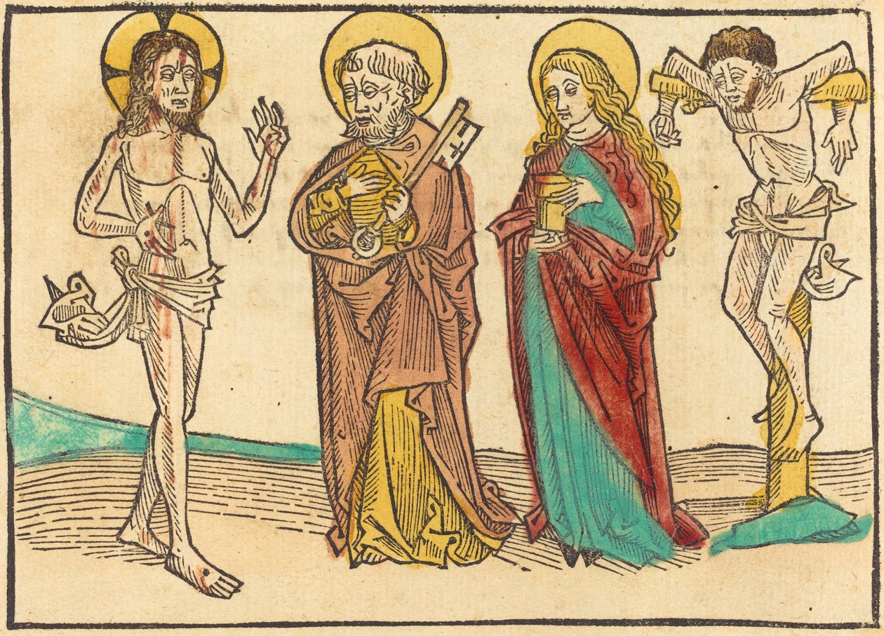 Christ montrant ses plaies à Pierre, la Madeleine et le bon larron - German 15th Century