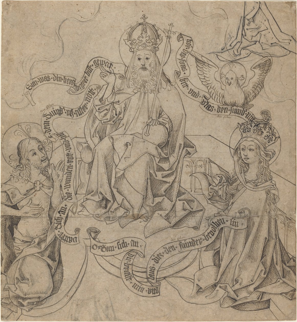 Christ et Marie intercédant auprès de Dieu le Père - German 15th Century