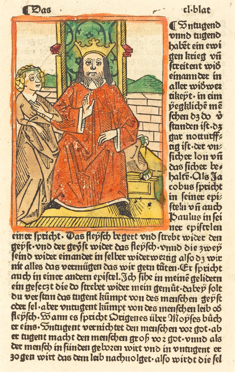 Homme couronné sur un trône avec la Vierge debout à gauche - German 15th Century