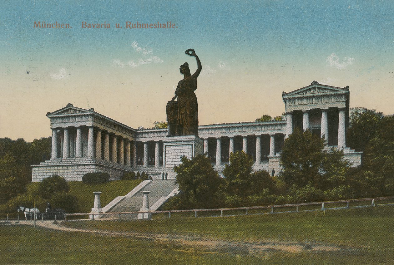 Statue de la Bavière et Ruhmeshalle, Munich. Carte postale envoyée en 1913. - German Photographer