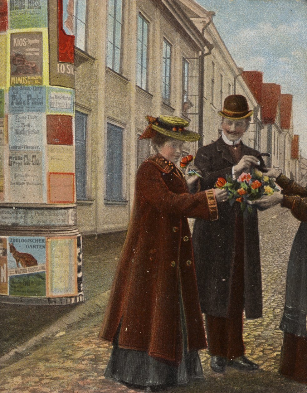 Couple achetant des fleurs (chromolitho) - German Photographer