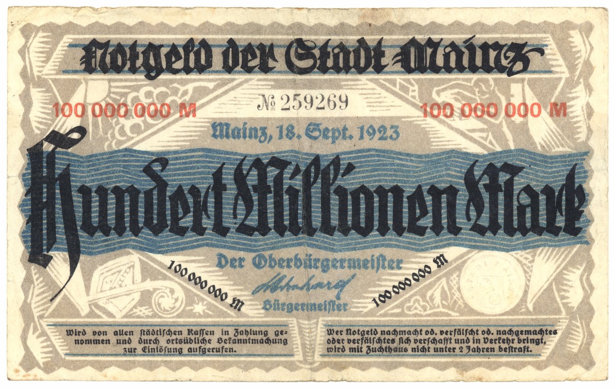 Un billet de cent millions de marks, 1923 - German School