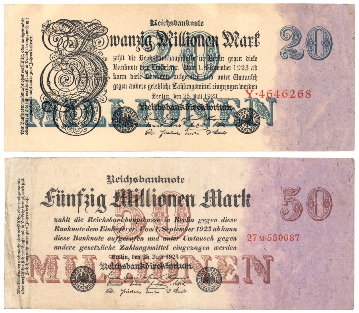 Billets de vingt et cinquante millions de marks, 1923 - German School
