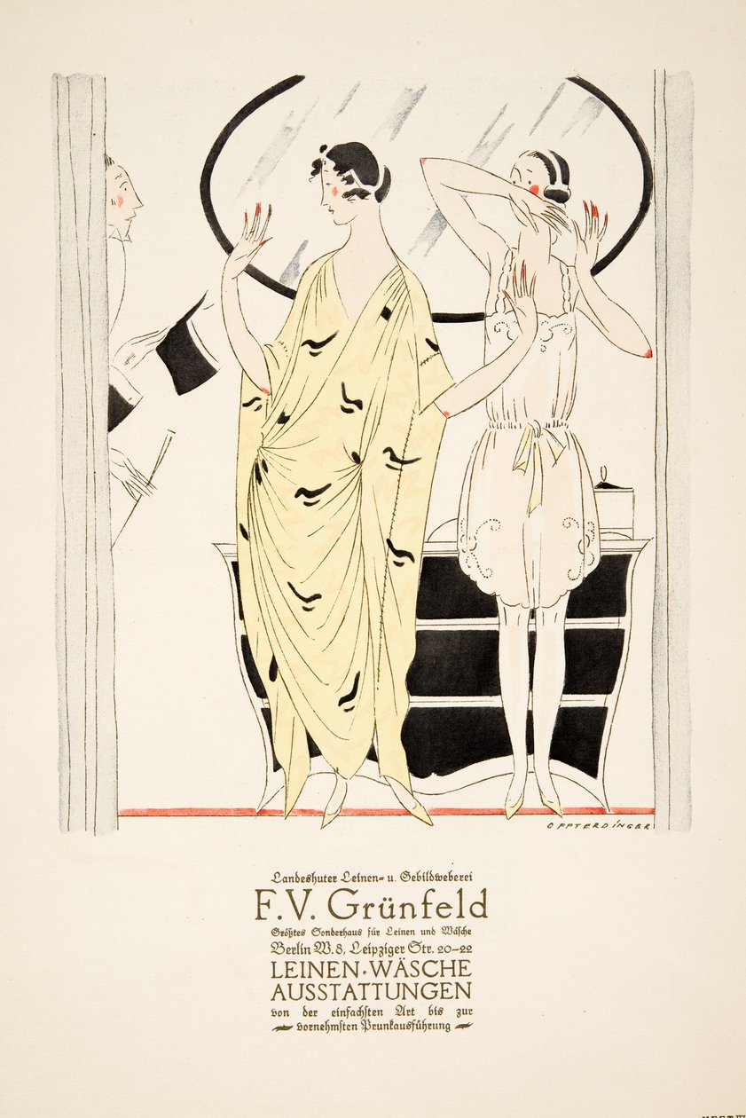 Publicité pour "F.V. Grunfeld", tirée de Styl, pub.1922 (impression sur pochoir) - German School