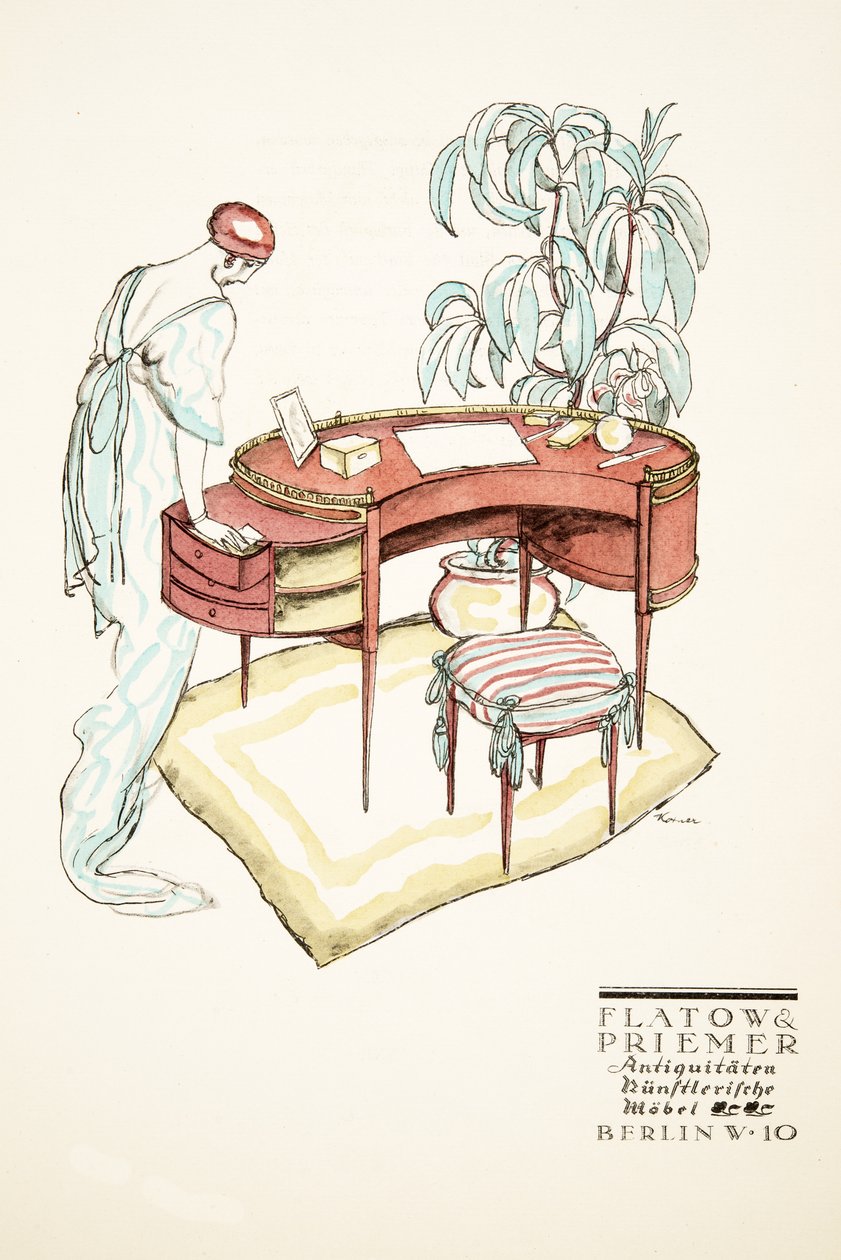 Publicité pour Flatow  Priemer, Antiques, tirée de Styl, pub.1922 (impression pochoir) - German School