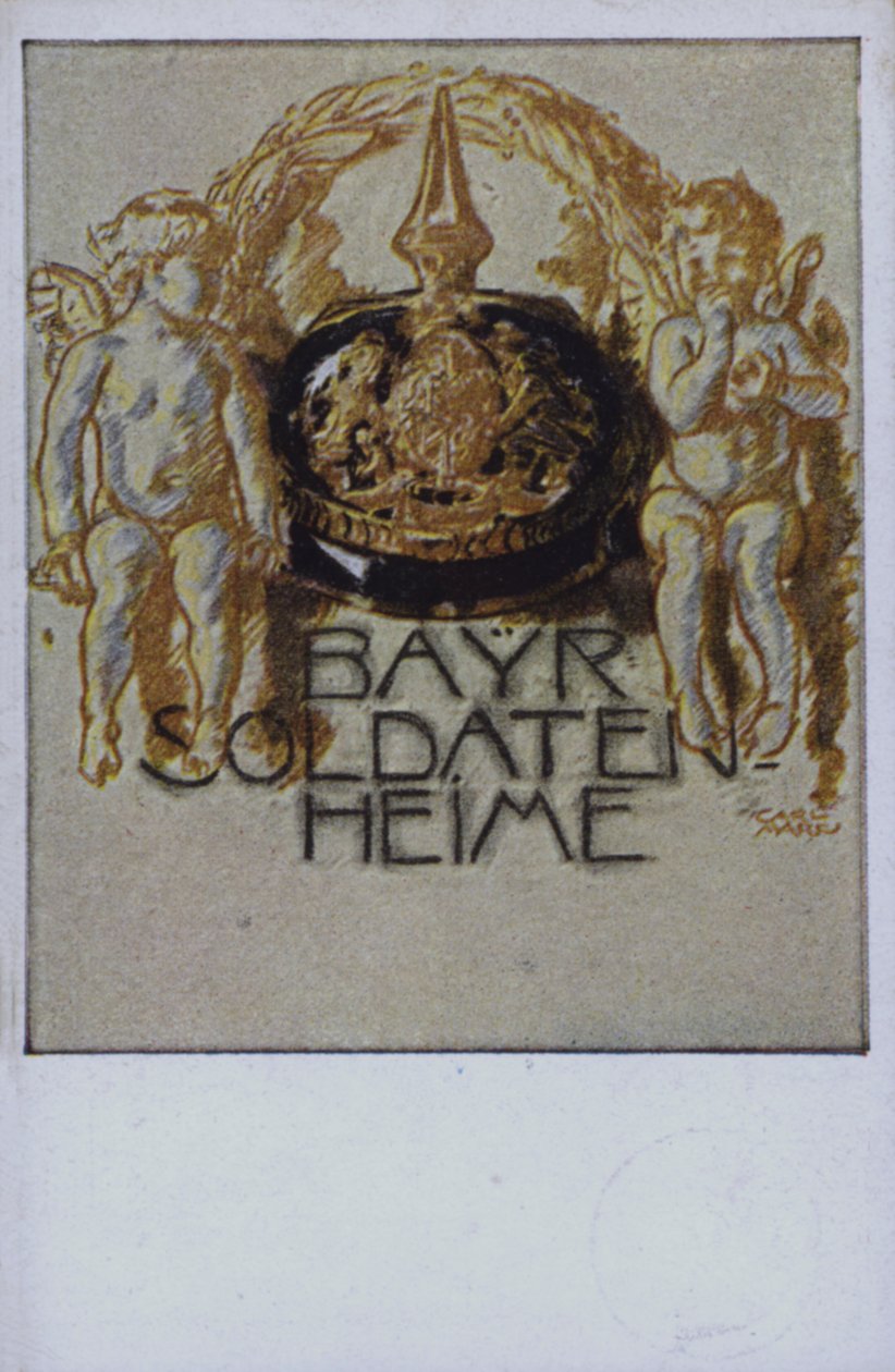 Casque de soldat bavarois (lithographie couleur) - German School
