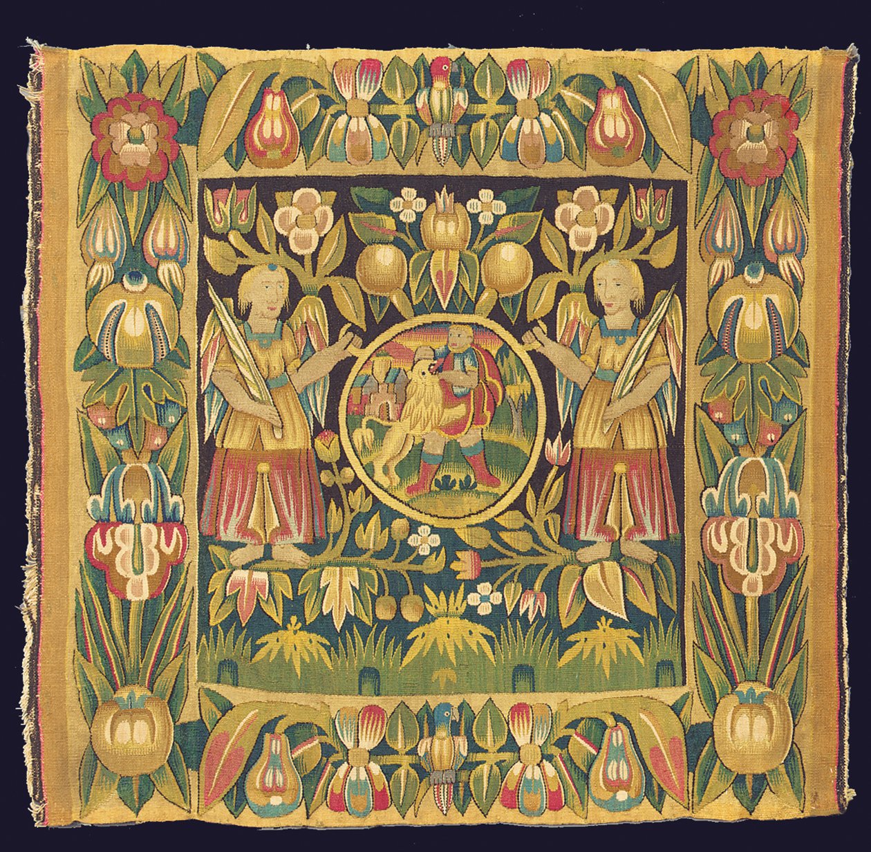 Panneau de tapisserie biblique représentant Samson et le Lion, probablement 17ème siècle, Allemagne du Nord, Schleswig-Holstein ou Hambourg - German School