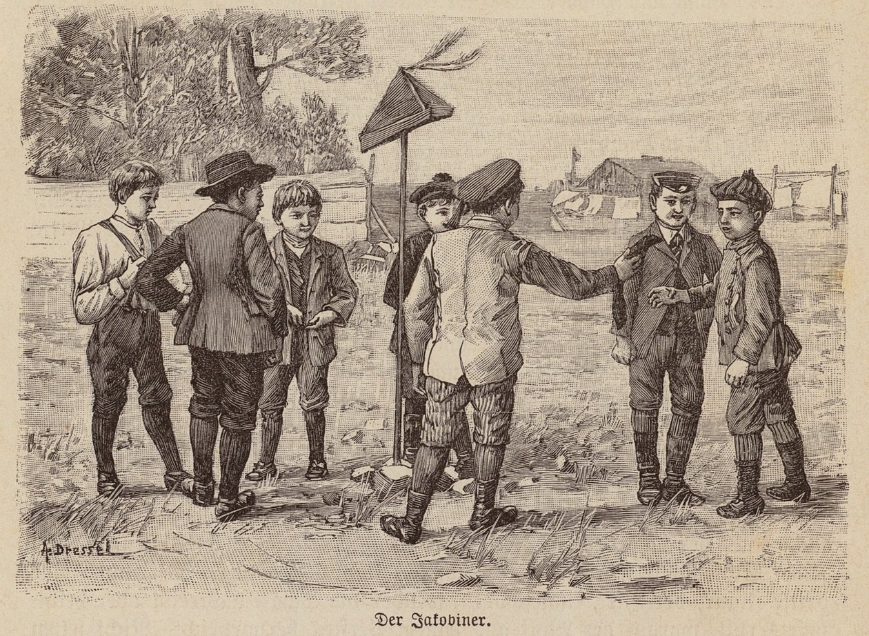 Garçons jouant au jeu de la casquette des Jacobins (gravure) - German School