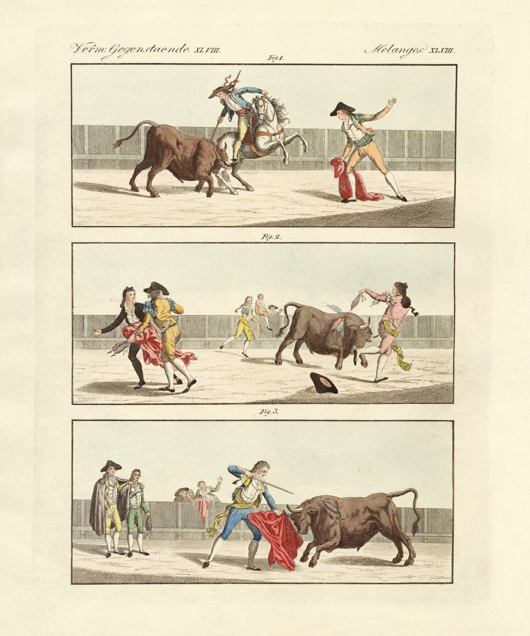 Corridas espagnoles (gravure en couleur) - German School