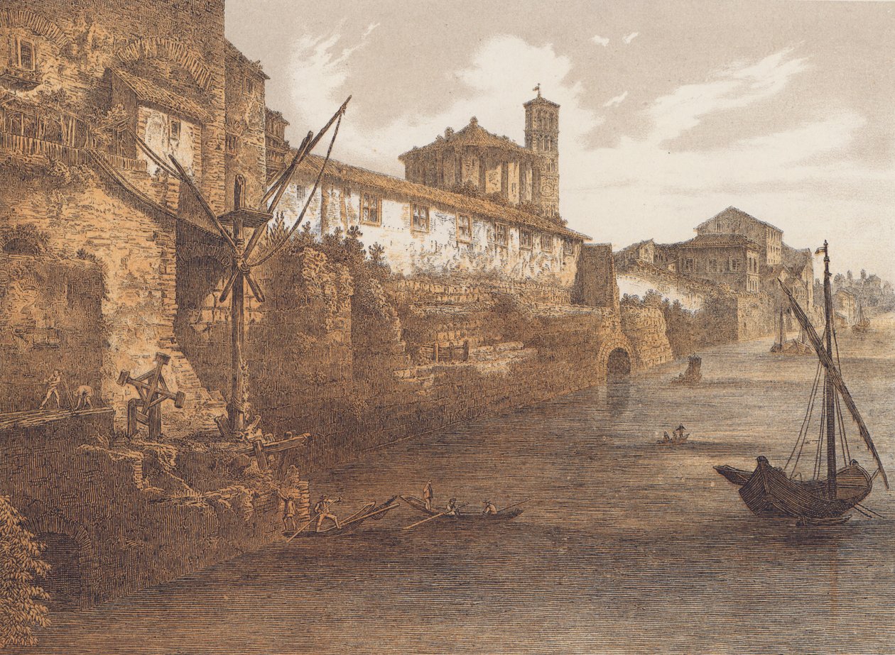 Cloaca Maxima, Rome (lithographie couleur) - German School