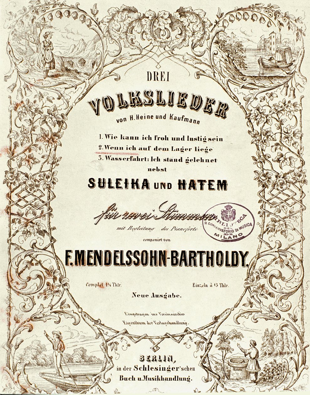 Couverture de la partition pour Drei Volkslieder par Felix Mendelssohn - German School