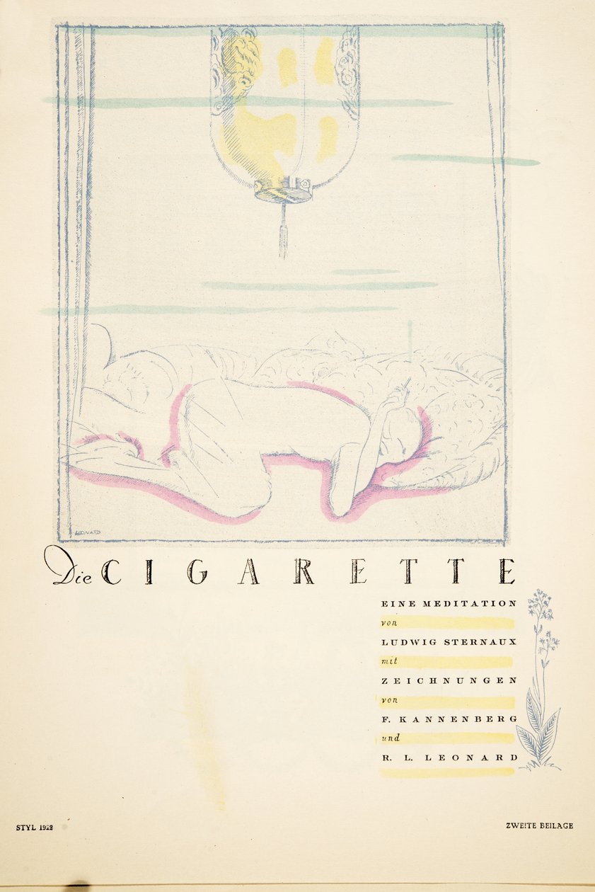 Die Cigarette eine Meditation, extrait de Styl, publié en 1922 (impression sur pochoir) - German School