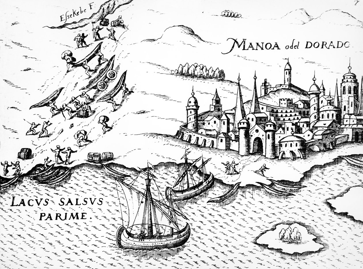 Eldorado, illustration du Regni Guianae, par G. Raleigh, 1594-96 - German School