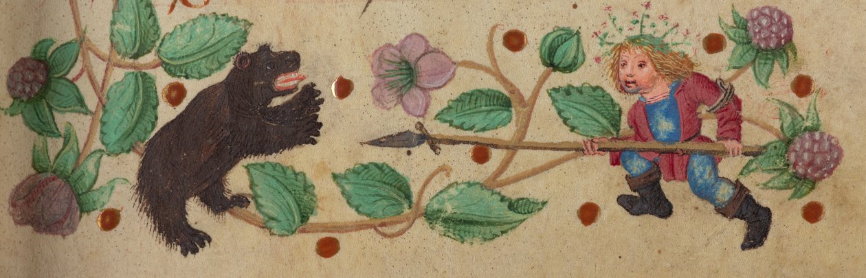 Chasseur couronné à pied transperçant un ours, c. 1475-1485 - German School