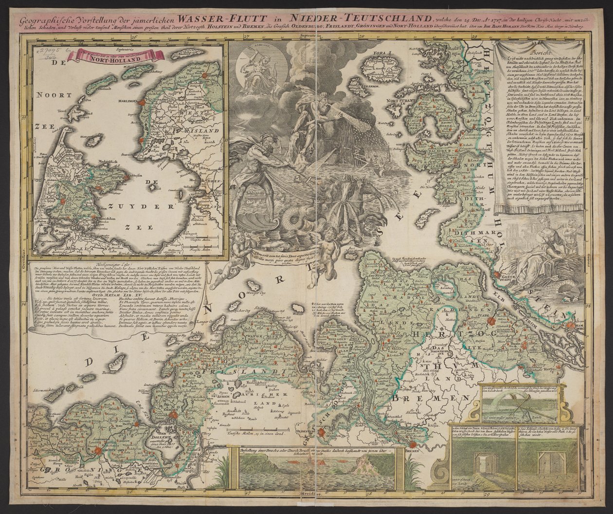 Présentation géographique de la misérable inondation en Basse-Allemagne, qui a eu lieu le 25 décembre 1717, c.1718 - German School