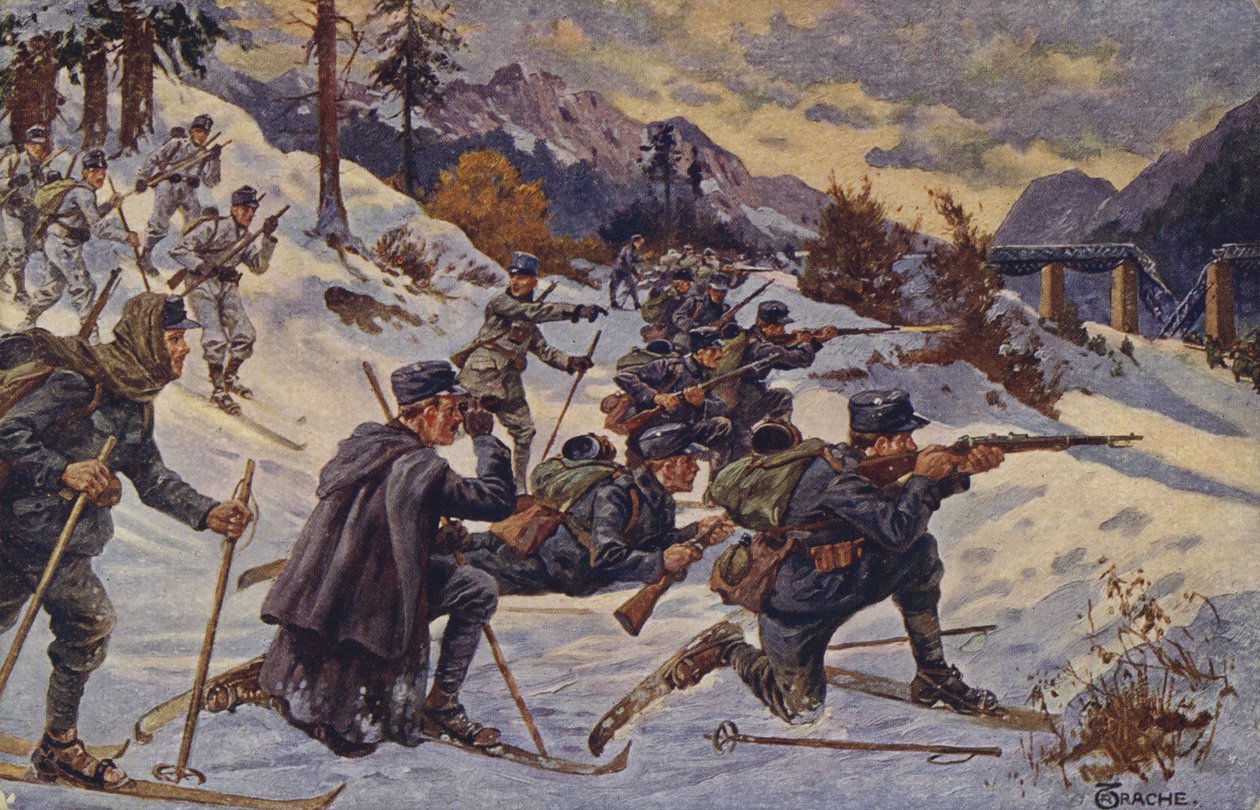 Troupes de ski allemandes et autrichiennes au col de Dukla, Carpates, Première Guerre mondiale - German School