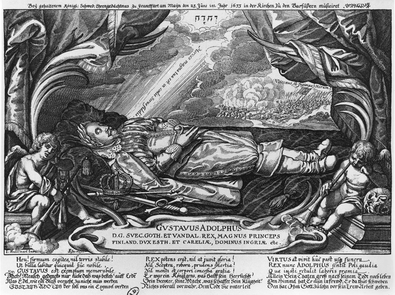 Gustave II Adolphe (1594-1632), roi de Suède, sur son lit de mort, 1633 - German School