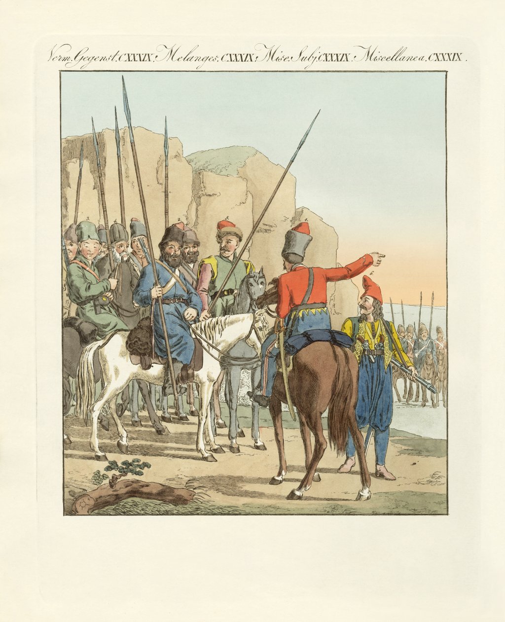 Cavalerie irrégulière légère russe (gravure en couleur) - German School