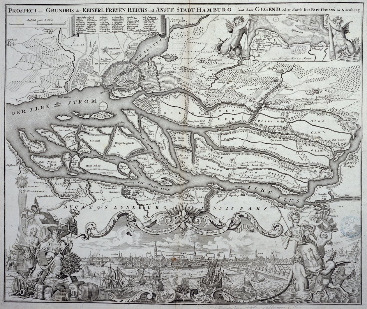 Carte de Hambourg et des environs, publiée à Nuremberg - German School