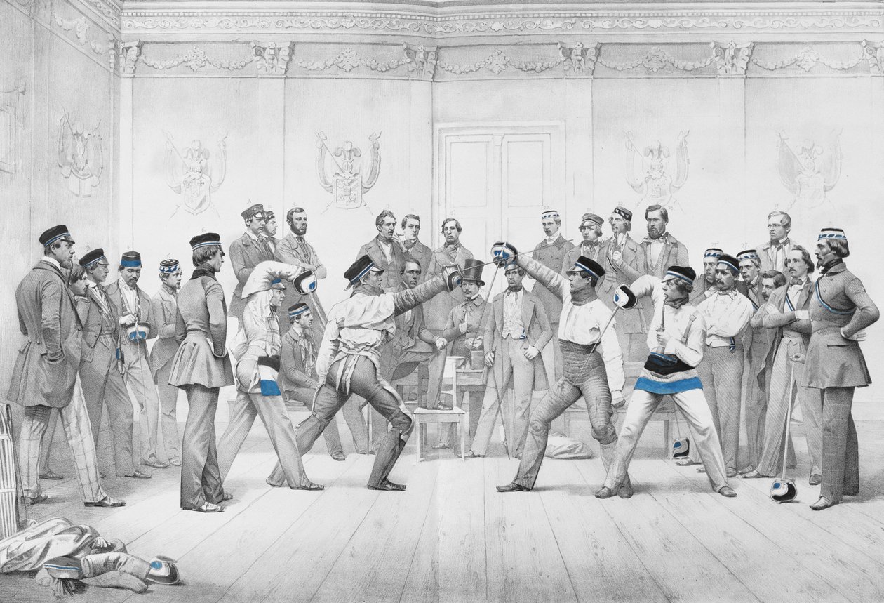 Mensuren ou membres étudiants de la société de duel à Dresde en uniforme bleu, blanc et noir - German School