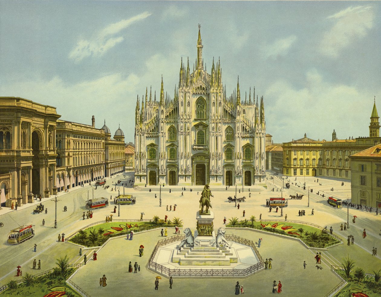Milan, Piazza del Duomo (chromolitho) - German School