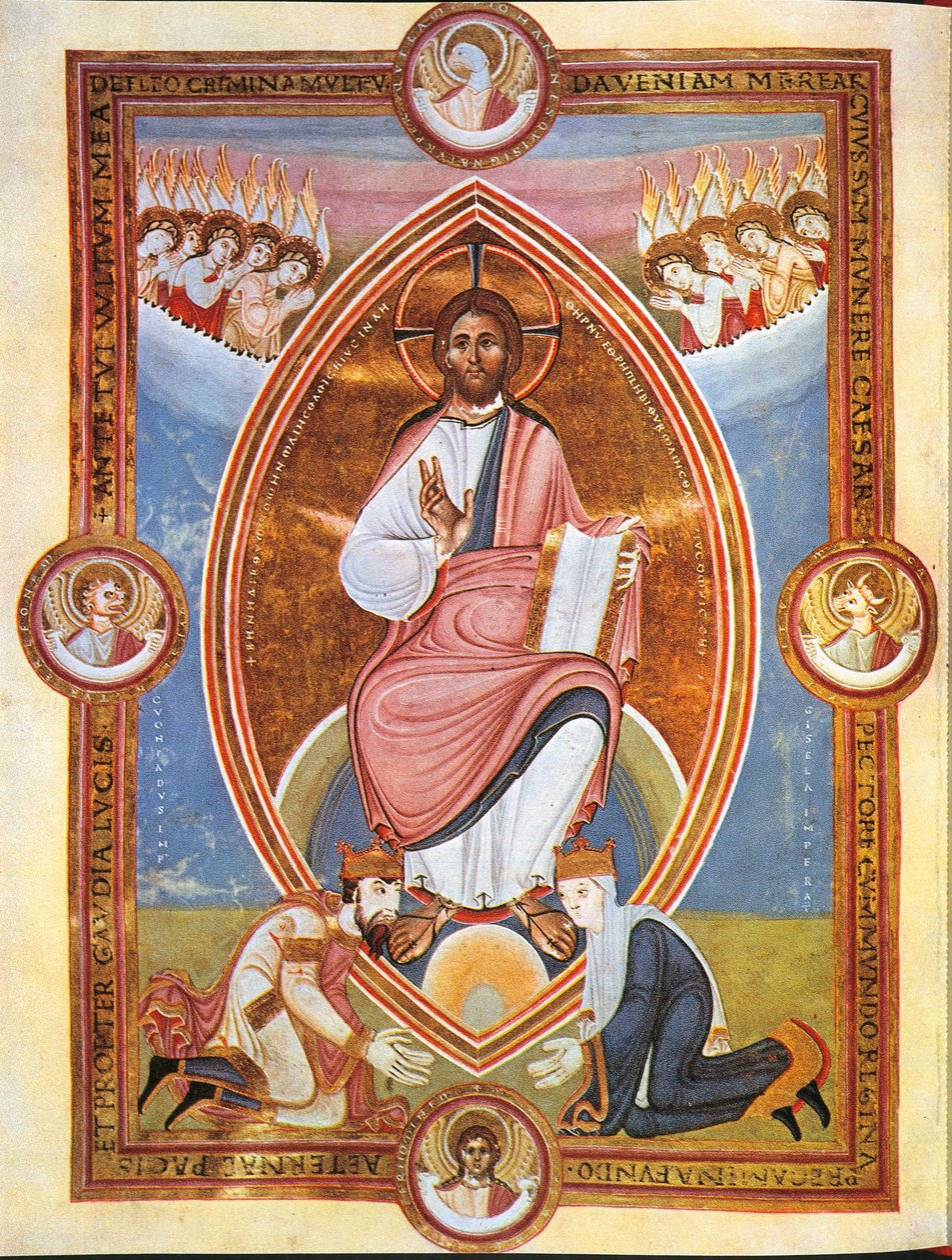 Miniature représentant le Christ bénissant dans une auréole en forme d