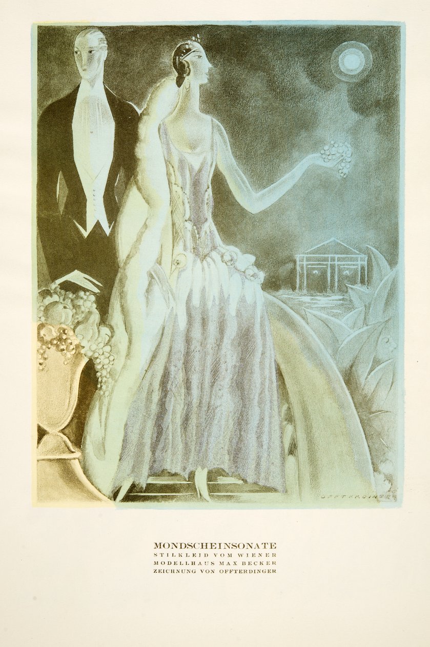 Mondscheinsonate, robe stylisée par Wiener, extrait de Styl, publié en 1922 (impression pochoir) - German School