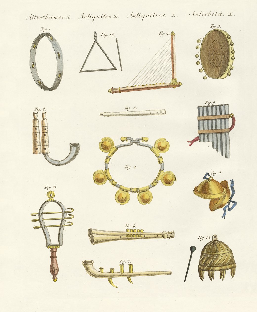 Instruments de musique des anciens -- sifflets, hochets et cymbales - German School