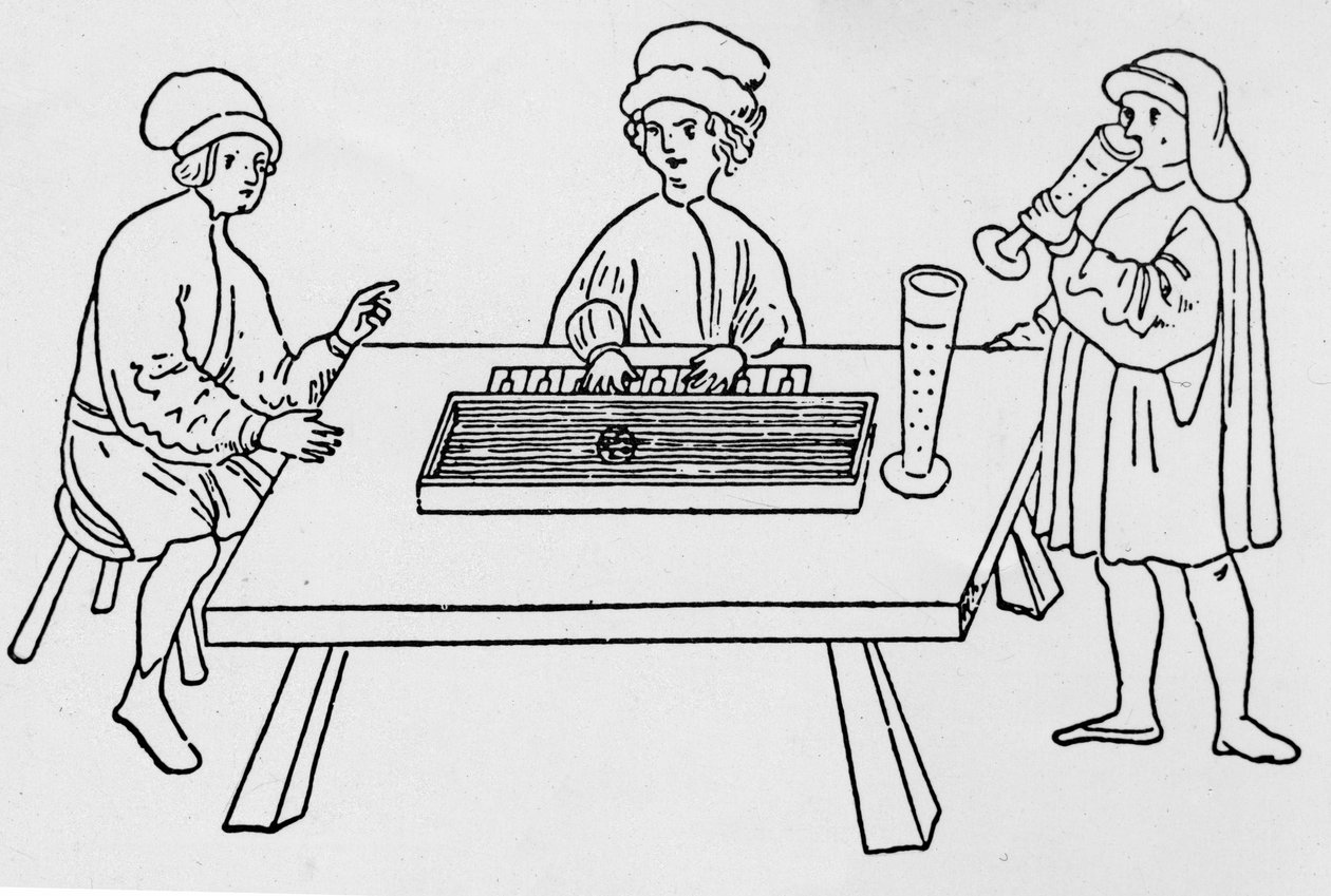 Un des premiers dessins représentant un Clavicorde. Weimar 15ème siècle. - German School