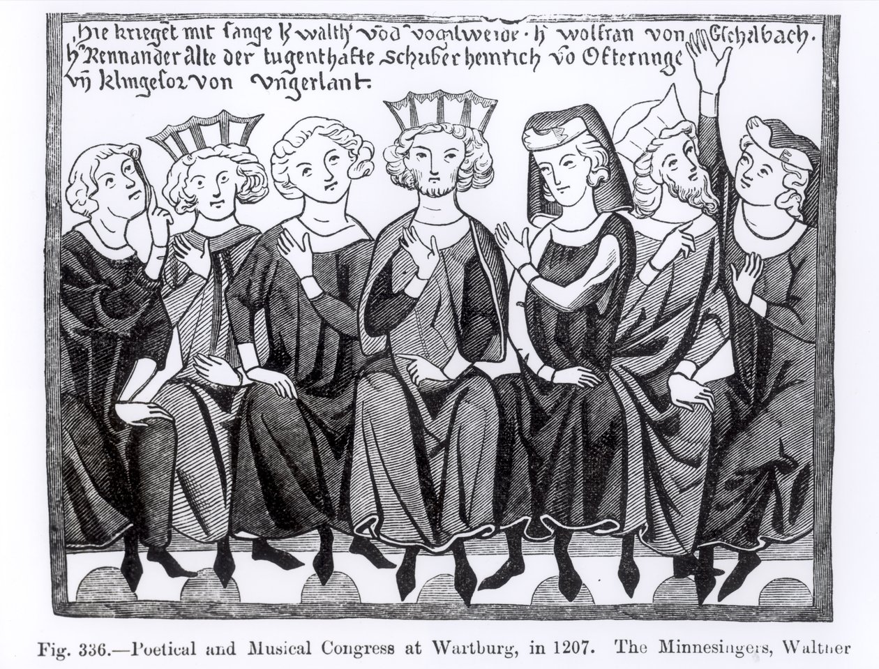 Congrès Poétique et Musical, Wartburg, 1207, illustration de Science et Littérature au Moyen Âge et à la Renaissance, écrit et gravé par Paul Lacroix, 1878 - German School