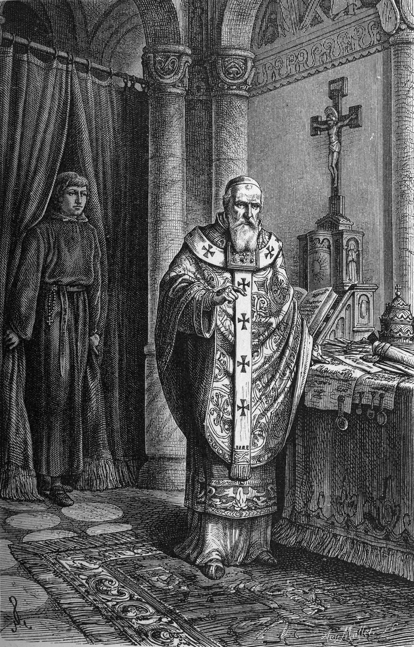 Pape Clément IV. Gravure dans « Kaiser, König und Papst » par Richard Roth - German School