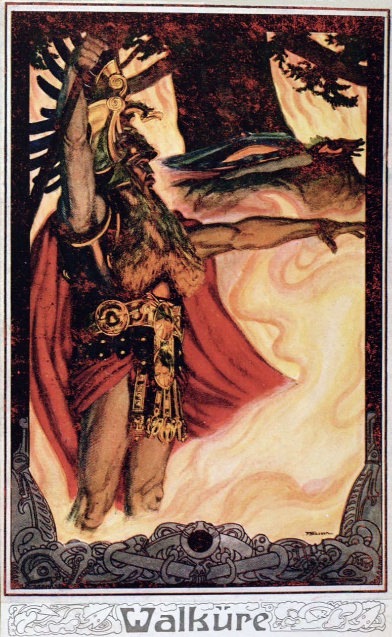 Carte postale représentant Odin appelant le feu, 1914 - German School