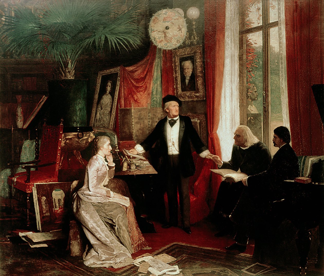 Richard Wagner avec Franz Liszt et la fille de Liszt, Cosima - German School