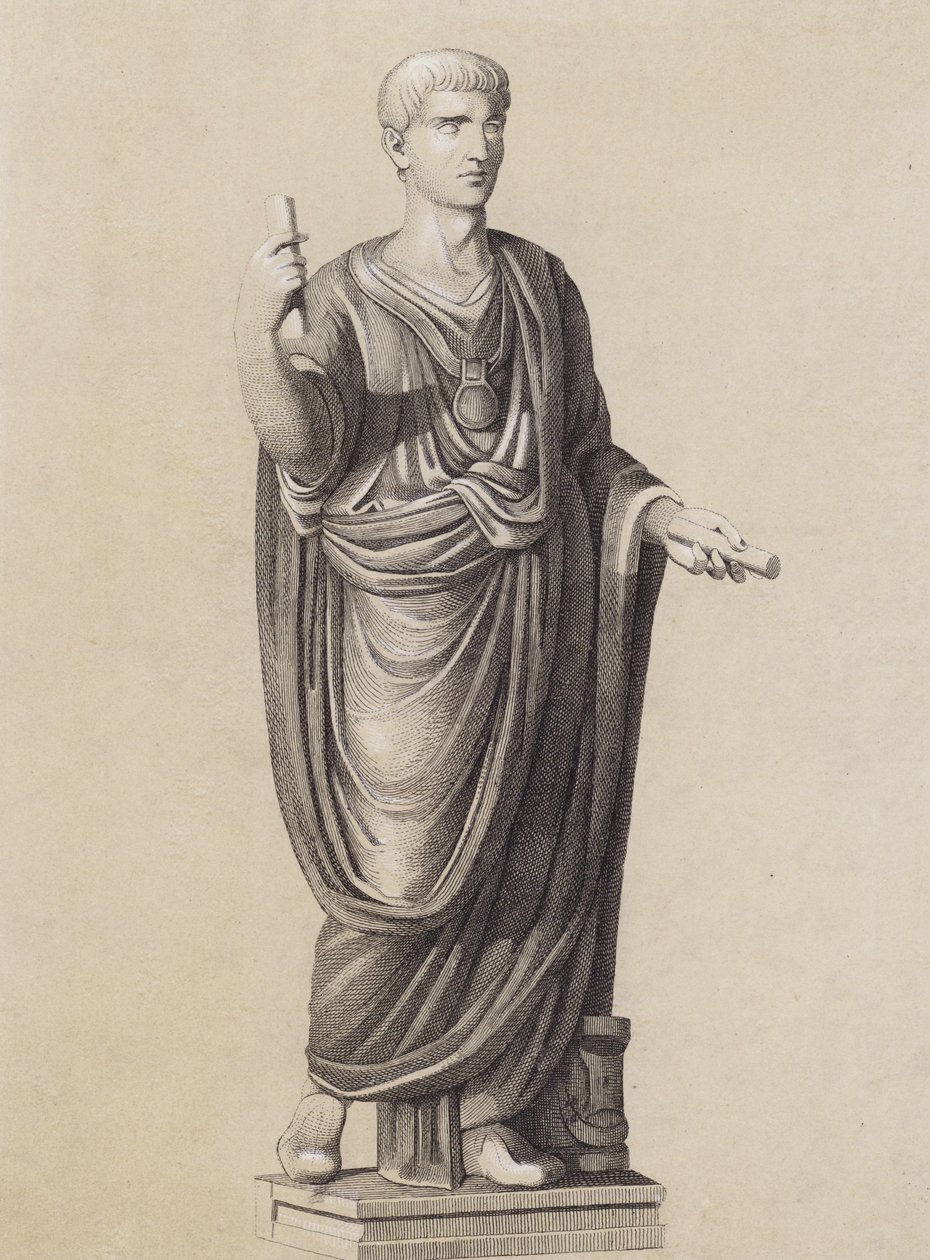 Homme romain portant la toge praetexta (litho) - German School