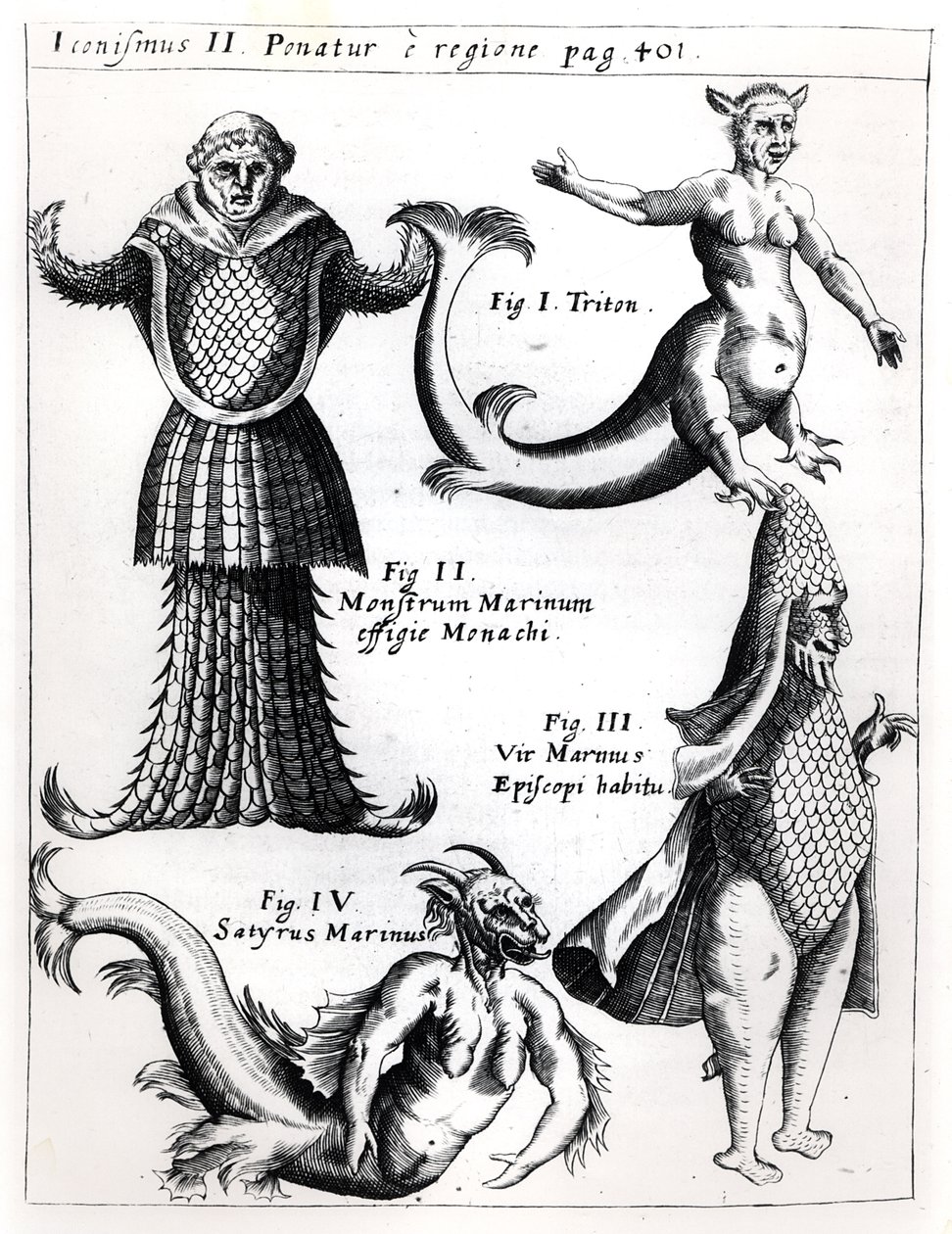 Monstres marins, illustration de Physica Curiosa par Gaspar Schott S.J. (1608-66), publiée à Wurtzbourg en 1662 - German School