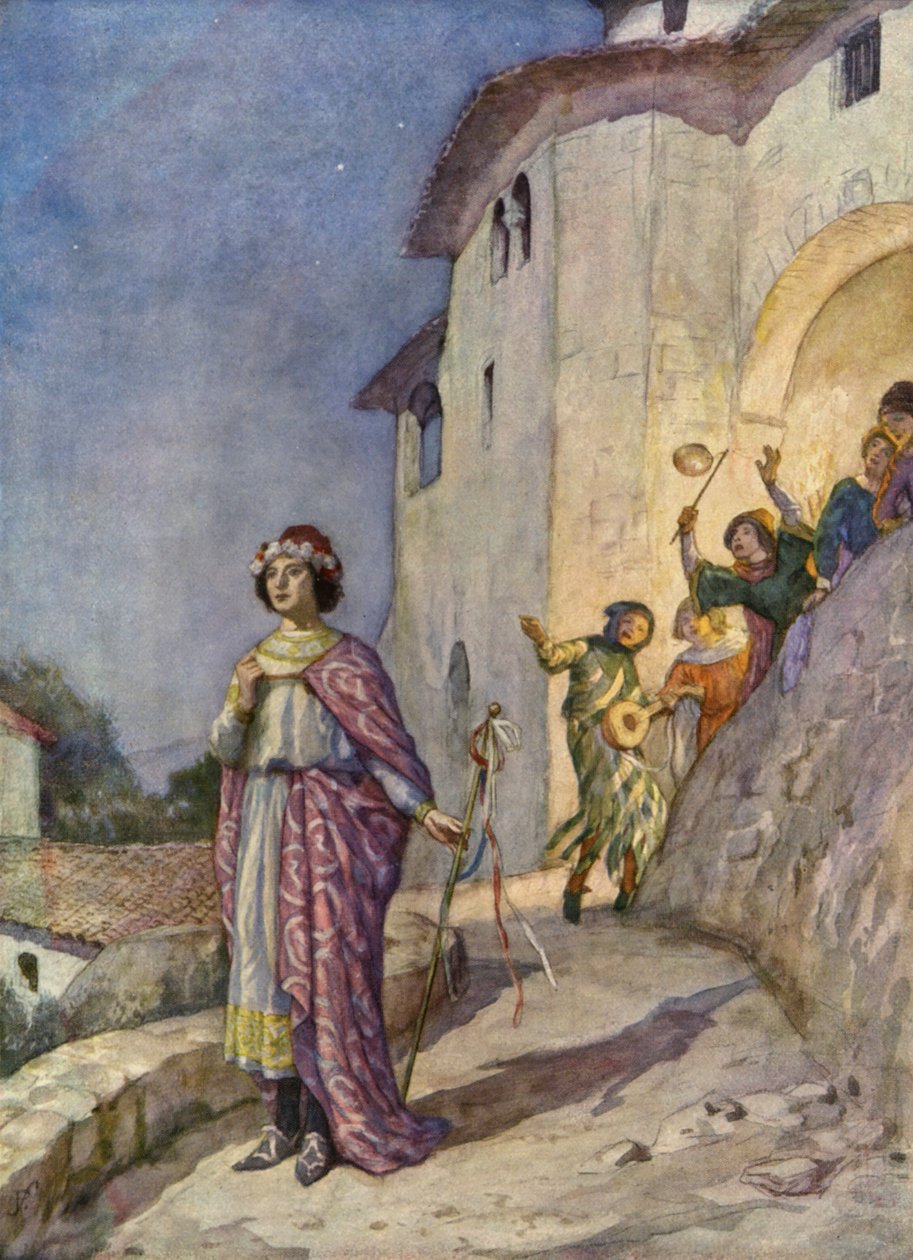 Saint François et sa Dame Pauvreté (lithographie couleur) - German School