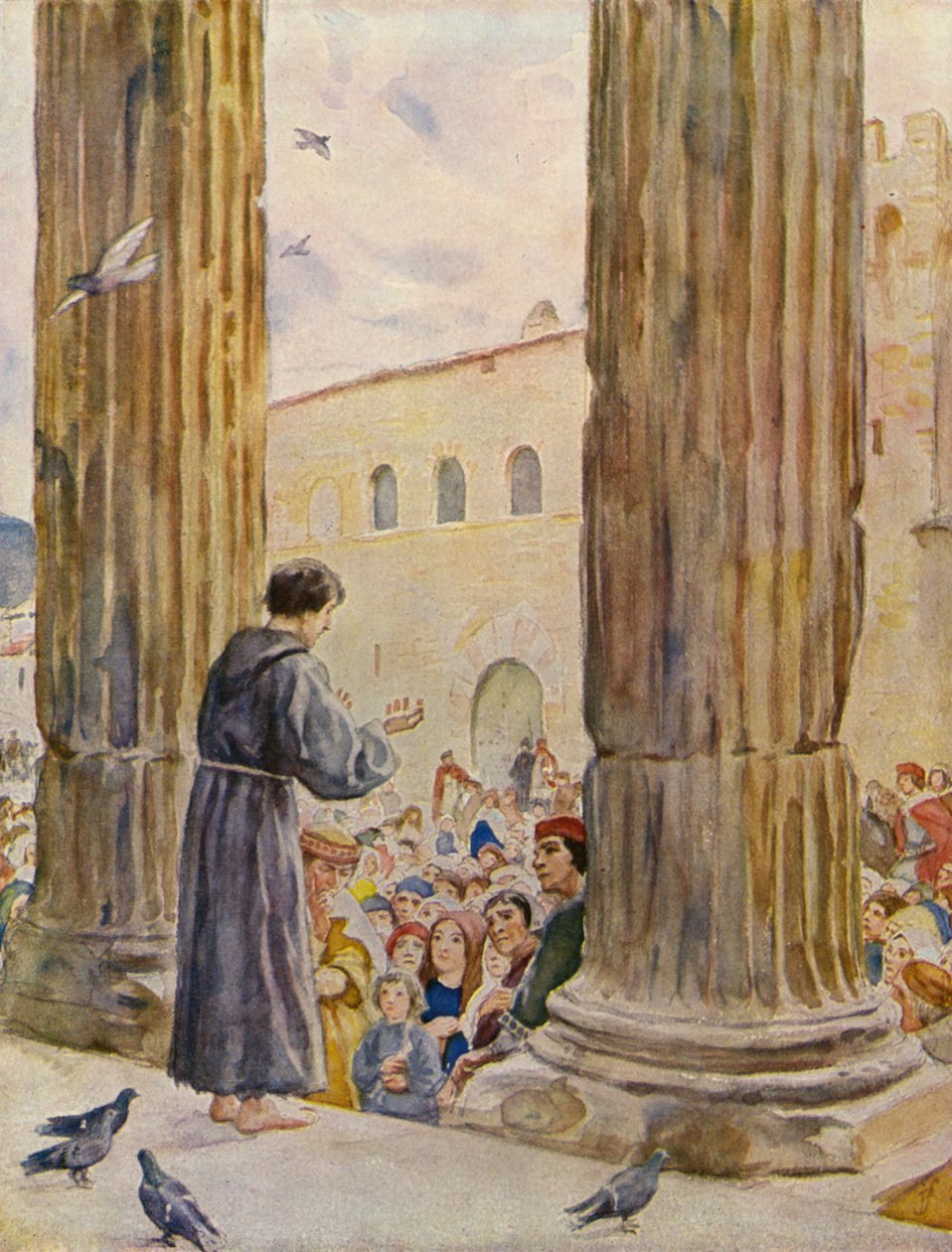 Saint François prêchant son premier sermon (lithographie couleur) - German School